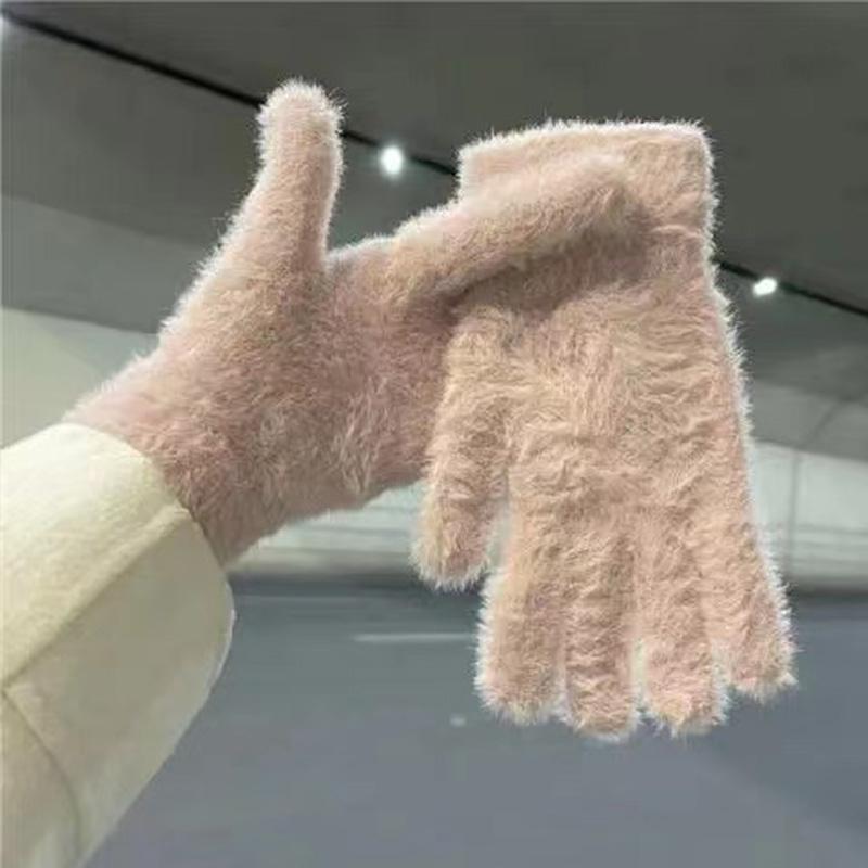 Cute Finger Cold Proof Solid Color Gloves Winter Warm Gloves Imitation Rabbit Hair Plush Women Plush Gloves