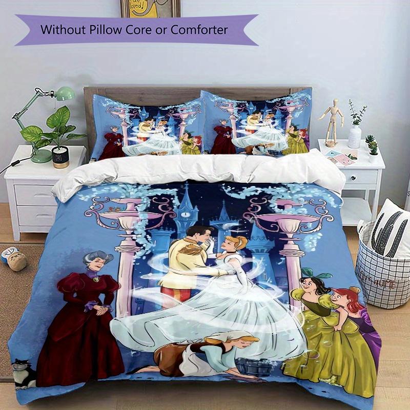 3pcs Prince and Cinderella Printed Quilt Set Soft and Comfortable Quilt Cover for Bedroom, Guest Room Bedding Set B069