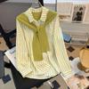Women's Striped Patchwork Shawl Shirt - Loose, Long Sleeve, Early Spring 2026 Arrival