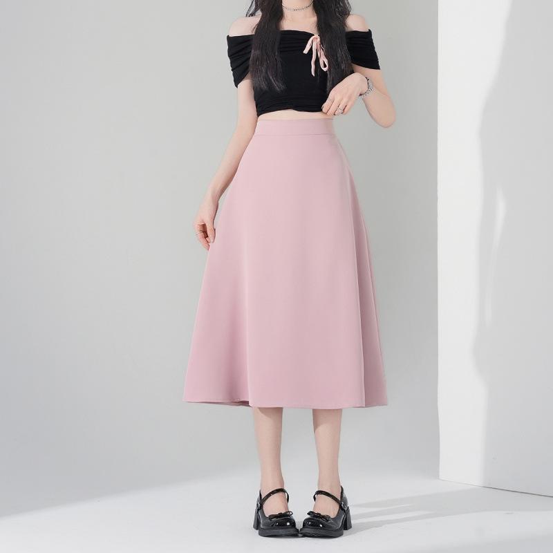 Plus Size Korean Style Slimming Black Skirt - Thin Material, Versatile, Solid Color, Spring/Summer