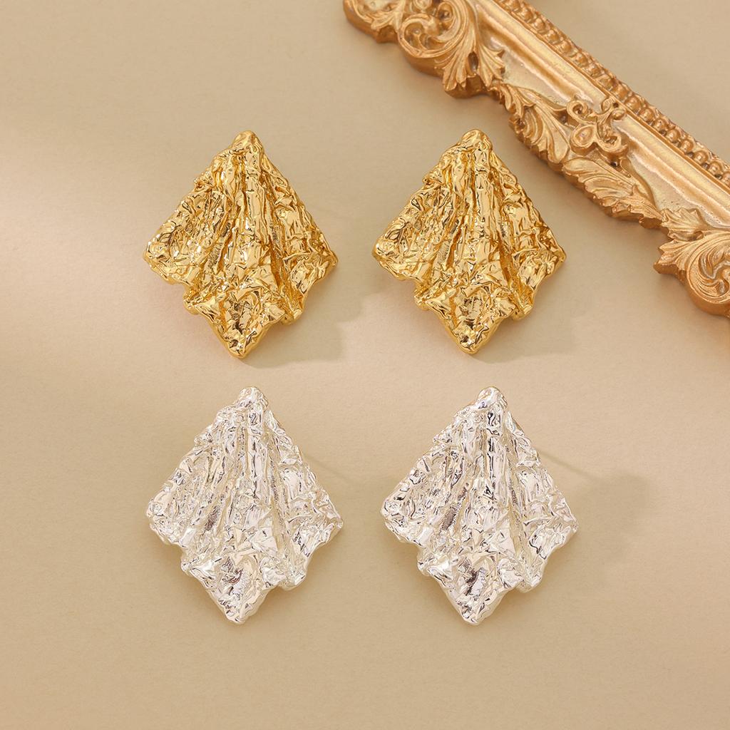 Cross Border Hot Lava 925 Silver Needle Earrings With Folded Electroplating 18k Gold Irregular Geometric