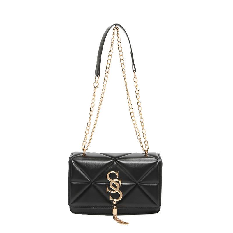 Street Style Pu Crossbody Bag With Chain Strap For Casual Daily Use чёрный