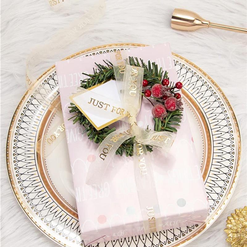 10Yards/Roll Hair Bows DIY Craft Gold Foil Snow Yarn for Gift Wrapping 2.5cm Organza Ribbon Printed Silk Ribbons