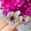 Radiant Ruby Flower Women's Open Ring - High-End Luxury & Trendy Design