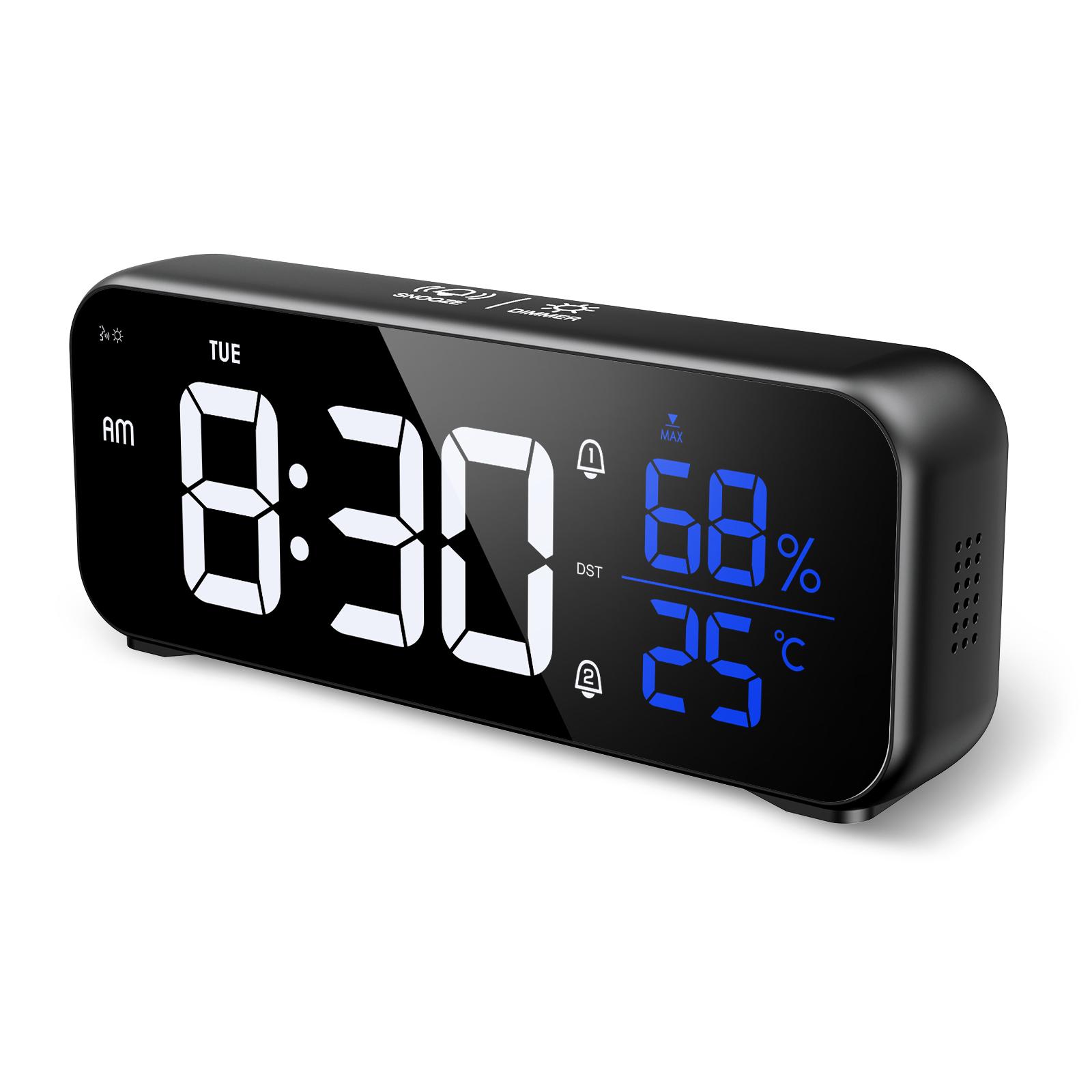 

Светодиодный зеркальный будильник, перезаряжаемые цифровые музыкальные голосовые часы, настольные часы с регулируемой яркостью для спальни, домашнего офиса