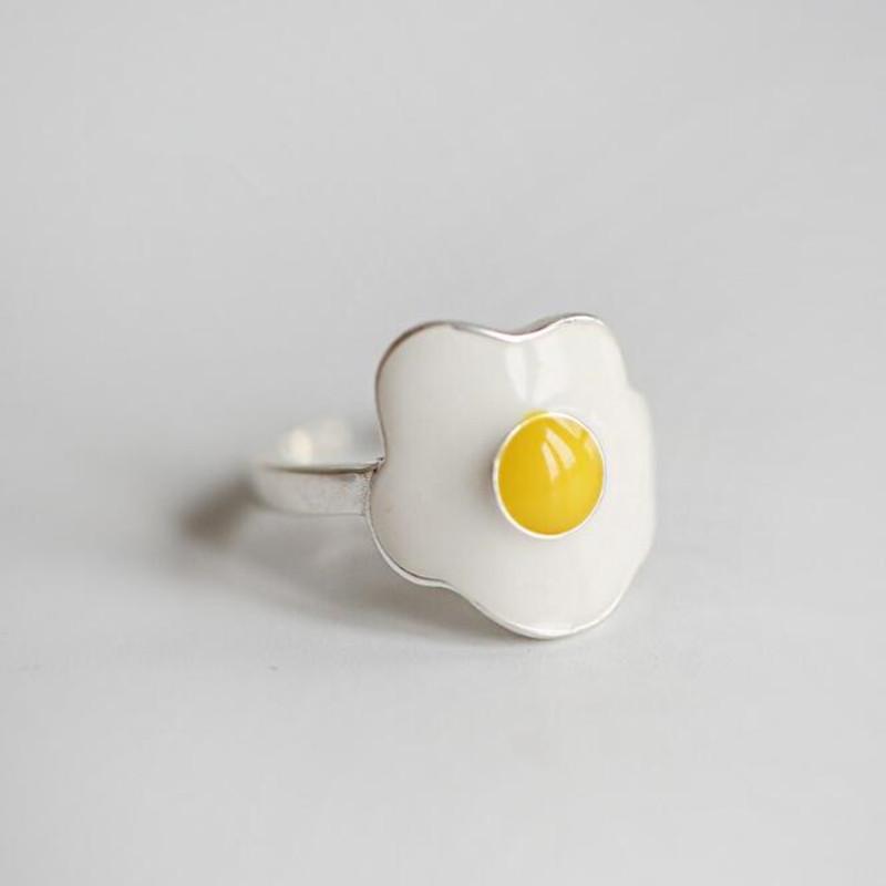 Cute Sunny Side Up Egg Ring For Women Oil Drip Fried Egg Adjustable Open Ring Handmade Jewelry Unisex Accessories Creative Gift