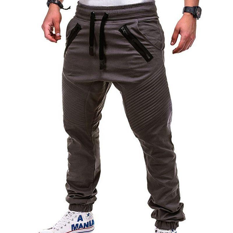 Men's Slim Fit Cuffed Trousers With Adjustable Waist And Multiple Pockets