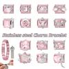 Fashion Pink Dreamy Crystal Butterfly Bow Heart Star Shell Star Charm Fit 9mm Stainless Steel Bracelet Women DIY Making Jewelry