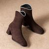 Stivali sopra il ginocchio da donna alla moda con tacco a blocco con perline, inverno nuovo, punta quadrata, camoscio, cerniera posteriore, antiscivolo, scarpe pump