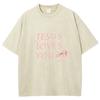 Pink Bow Letter Print Women's T-Shirt Washed Oversized Loose Mid Sleeve Casual Cute Sweetheart Beautiful Short Sleeve Top