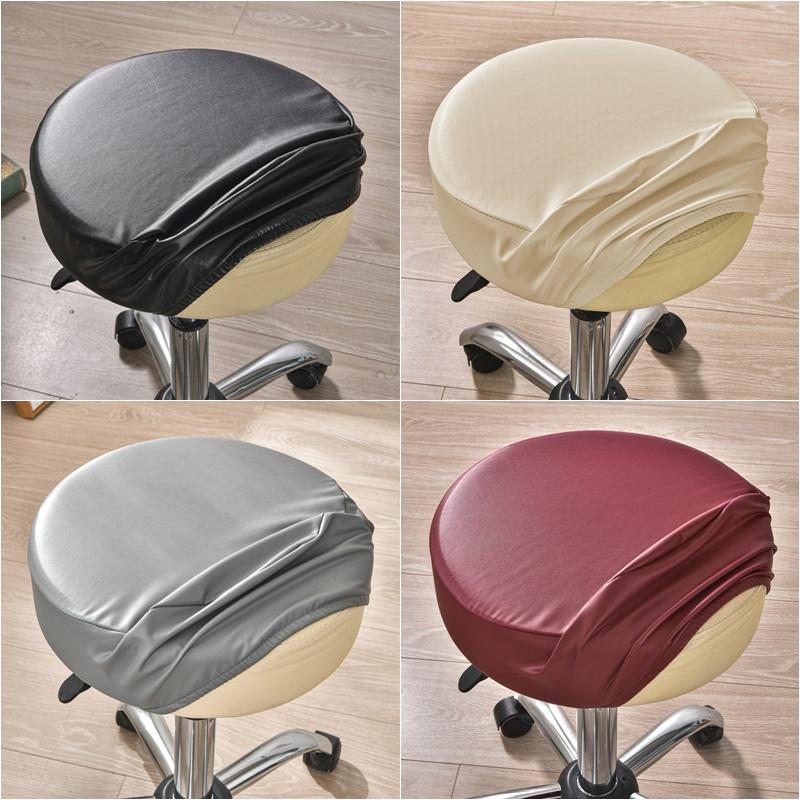 1pc PU Leather Round Stool Cover Waterproof Bar Stool Cover Solid Color All Inclusive Rotating Chair Slipcover Restaurant Hotel