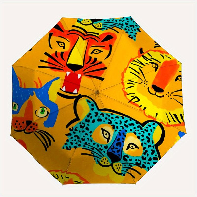 1pc Tiger Print Automatic Folding Umbrella, Portable & Foldable Design with 8 Ribs, Casual Outdoor Accessory yy250729067