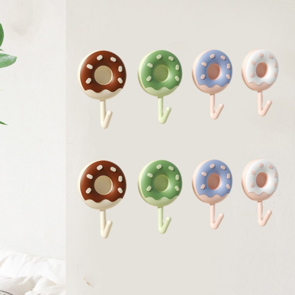 6Pcs Self-adhesive Donut Shape Hooks Wall Mounted Clothes Hanger Creative Key Holder  for Home