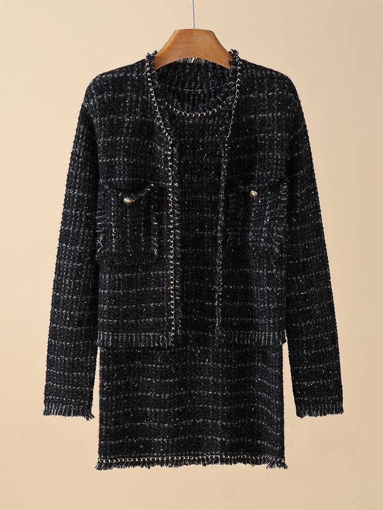 Korean Chic Slim 100% Cashmere Knit Cardigan Dress Set - Skin-Friendly Women's Wear