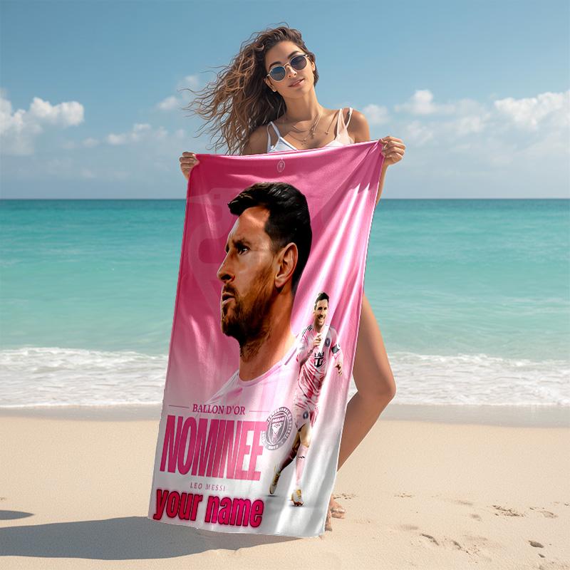 Personalized customized proof beach towel with Inter Miami Messi pattern - soft, absorbent,quick-drying,perfect