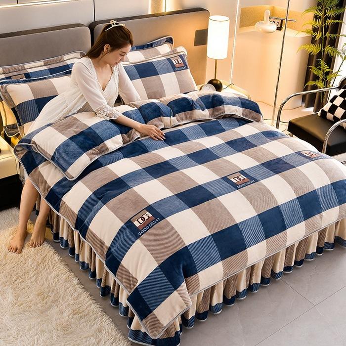 Light Luxury Thickened Milk Fleece Four-Piece Warm Double-Sided Fleece Quilt Cover Baby Fleece Anti-Static Coral Fleece Kit