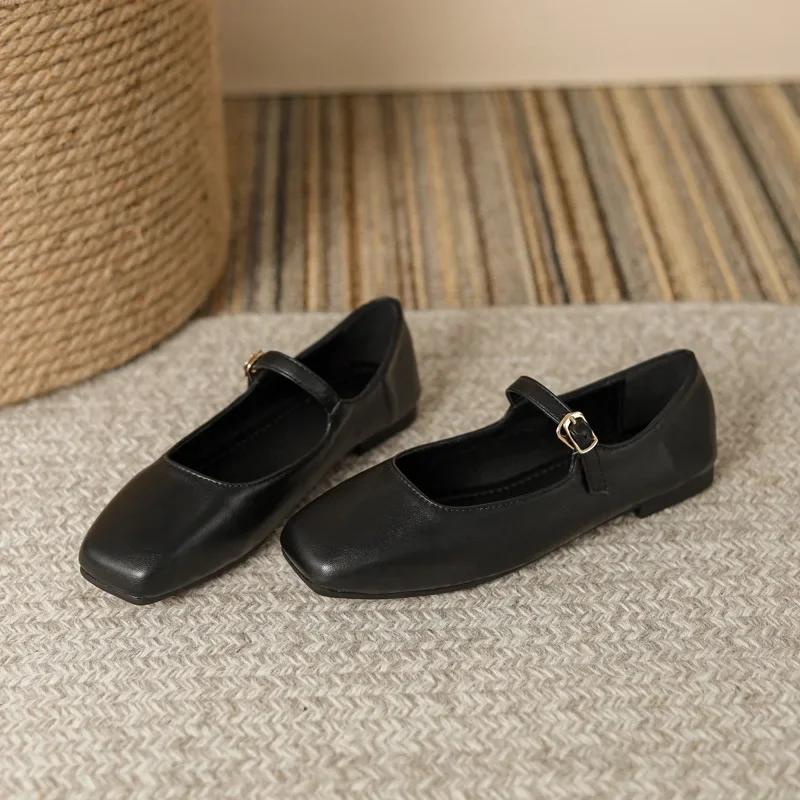 Fashion 2025 Elegant Woman Square Toe Lolita Lady Barefoot Boat Gold Flats Elegant Soft Sole Ballerina Party Mary Jane Shoes