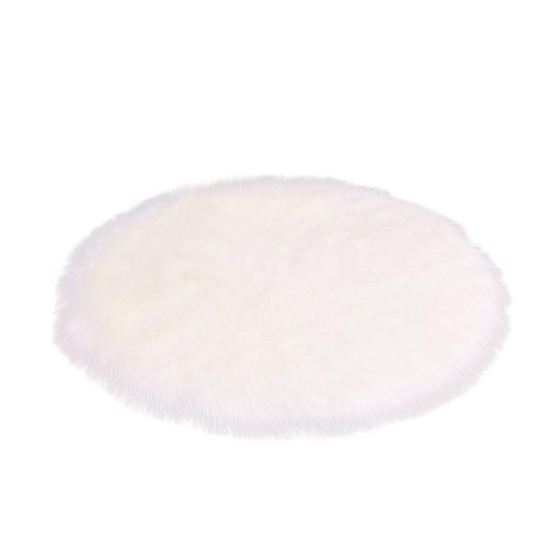 White Long Plush Round Imitation Wool Rug for Living Room, Bedroom, or Bay Window