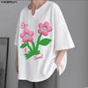 Oversized Men Round Neck Short Sleeve 3D Flower Print Stitching Casual Rib T-shirts Tops
