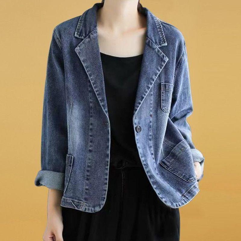 Women's Plus Size Stylish Denim Jacket - Versatile Casual Short Suit for Spring and Autumn