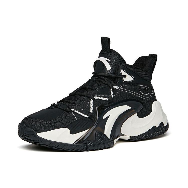 Anta Basketball Series Wear-Resistant Non-Slip Mid-Top Basketball Shoes Men Sneakers Black White 112141623-2