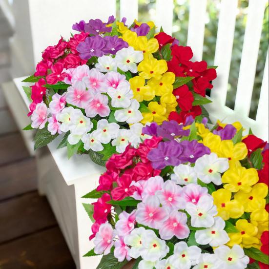 5 Stems Artificial Impatiens Flowers Bouquet for Outdoor UV Resistant Faux Silk Flowers for Outside Front Porch Garden Window Box Planter Decor