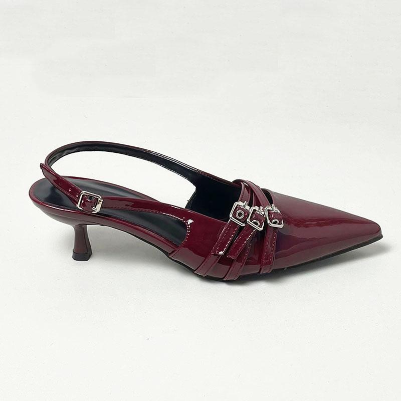 Mode Übergröße Damen Spitzschuhe Pumps Mittelhohe Absätze Schuhe für Frauen Neu in 2025 Mode Metall Schnalle Damenabsätze Rote Schuhe