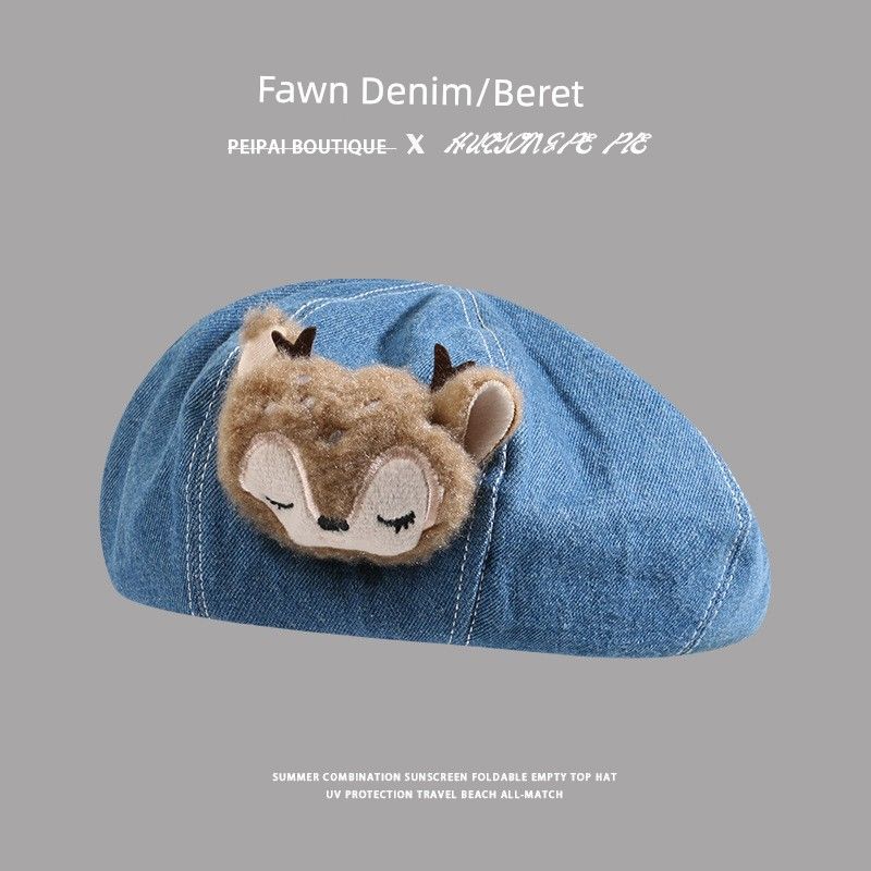 

Cute Hat Beret Female 2023 New Arrival Sweet Denim All-Matching Jeans Denim Octagonal Cap Matching Face-Showing Small Hat C2614 Deer Head Denim Beret Adult Deep M(56-58cm)