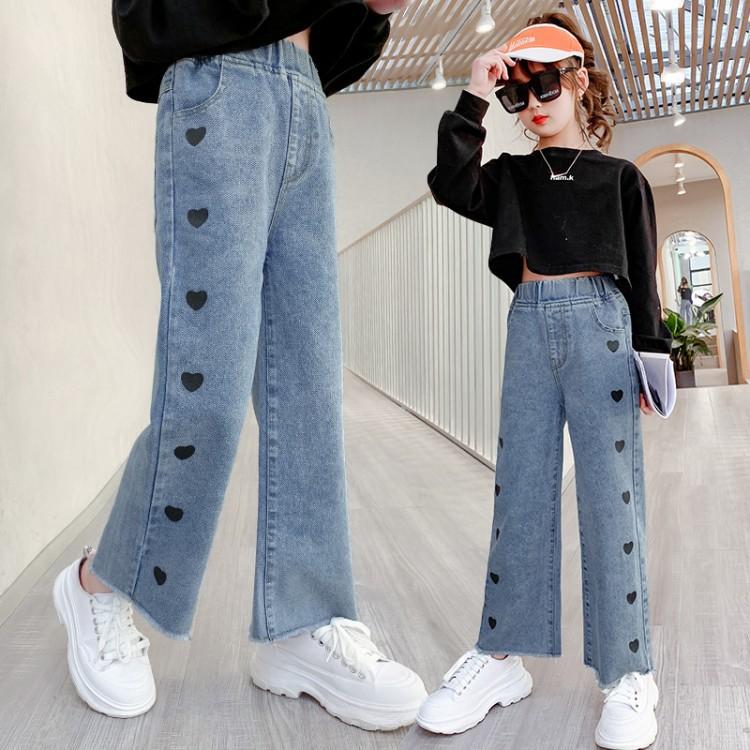 Girls' Jeans Spring And Autumn Style Fashion Casual Love Loose Wide Leg Pants