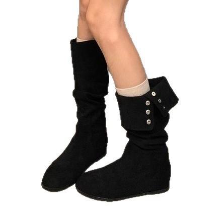 Pleated knee-folding boots piled up new locomotives but thin retro high boots inner height increase women's boots