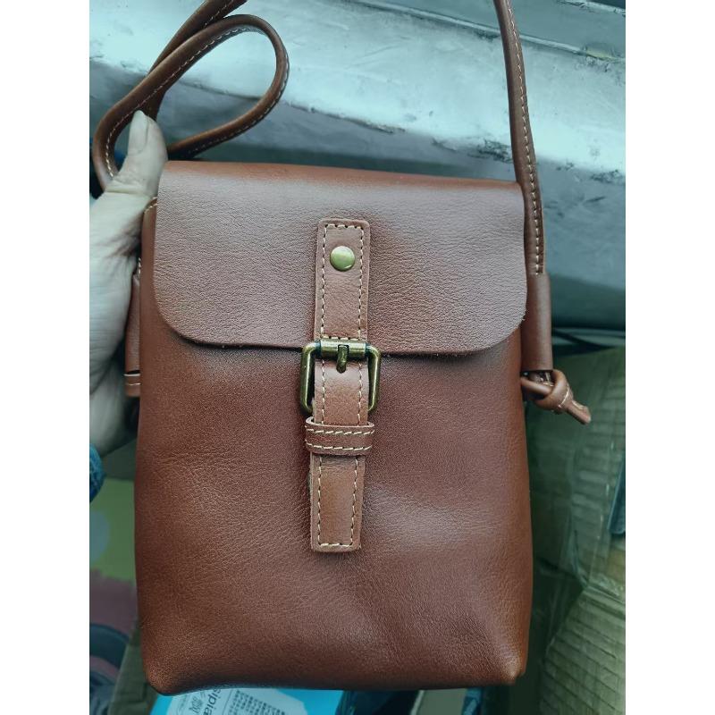 Vintage and Trendy Women's Bag, Vintage and Artistic Style Vegetable Tanned Leather Small Bag, Simple Single Shoulder Crossbody Phone Bag
