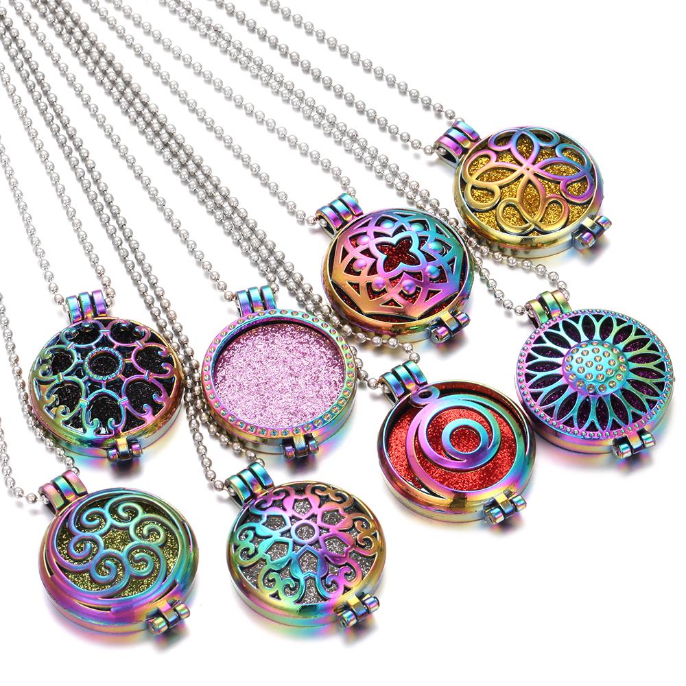 2pcs New Colorful Aromatherapy Necklace Vintage Flower Butterfly Tree Owl Essential Oil Diffuser Necklace Perfume Lockets Pendants