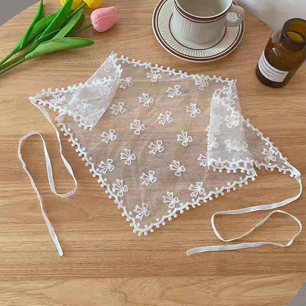 White Woven Floral Lace Hair Scarf Wraps Women Retro Headscarf Travel Hair Triangle Hat Photo A X9E4