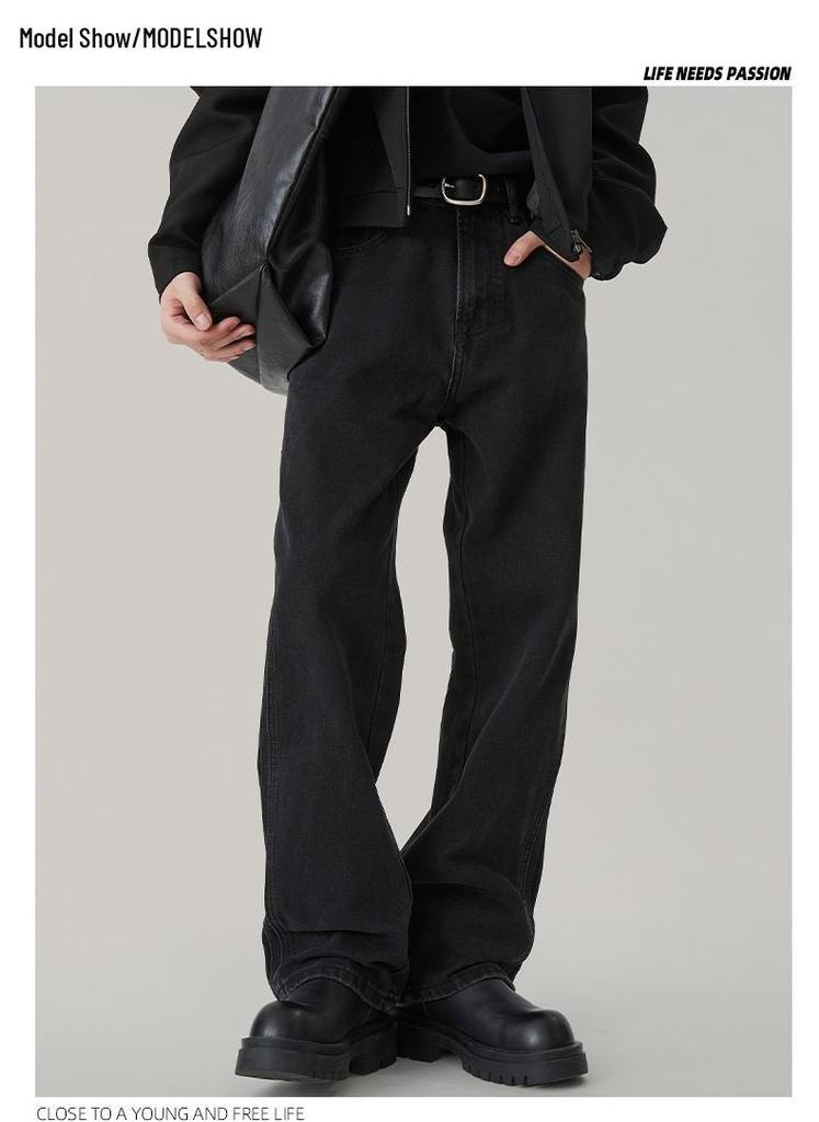 Men's Washed Black Wide-Leg Jeans - Casual Spring Streetwear Style
