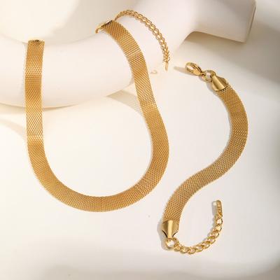 Women Minimalist Choker Mesh Link Chain Necklace, Stainless Steel Gold Plated Skeleton Jewelry