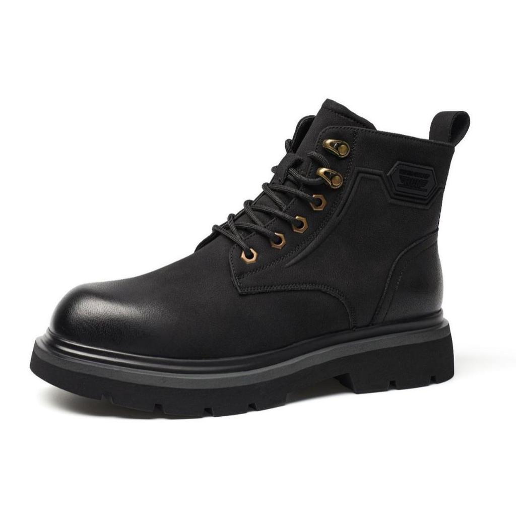 2024 Winter Genuine Leather High-Top British Style Fur-Lined Martin Boots - Thick-Soled, Warm, and Fashionable for Outdoor Wear.