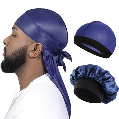 3PCS/LOTE Mulheres Homens Sedoso Durag Cauda Longa Chapéu de Pirata Elástico Touca Turbante Cúpula Unisex Bandanas Dormir Touca de Banho Envoltório de Cabeça