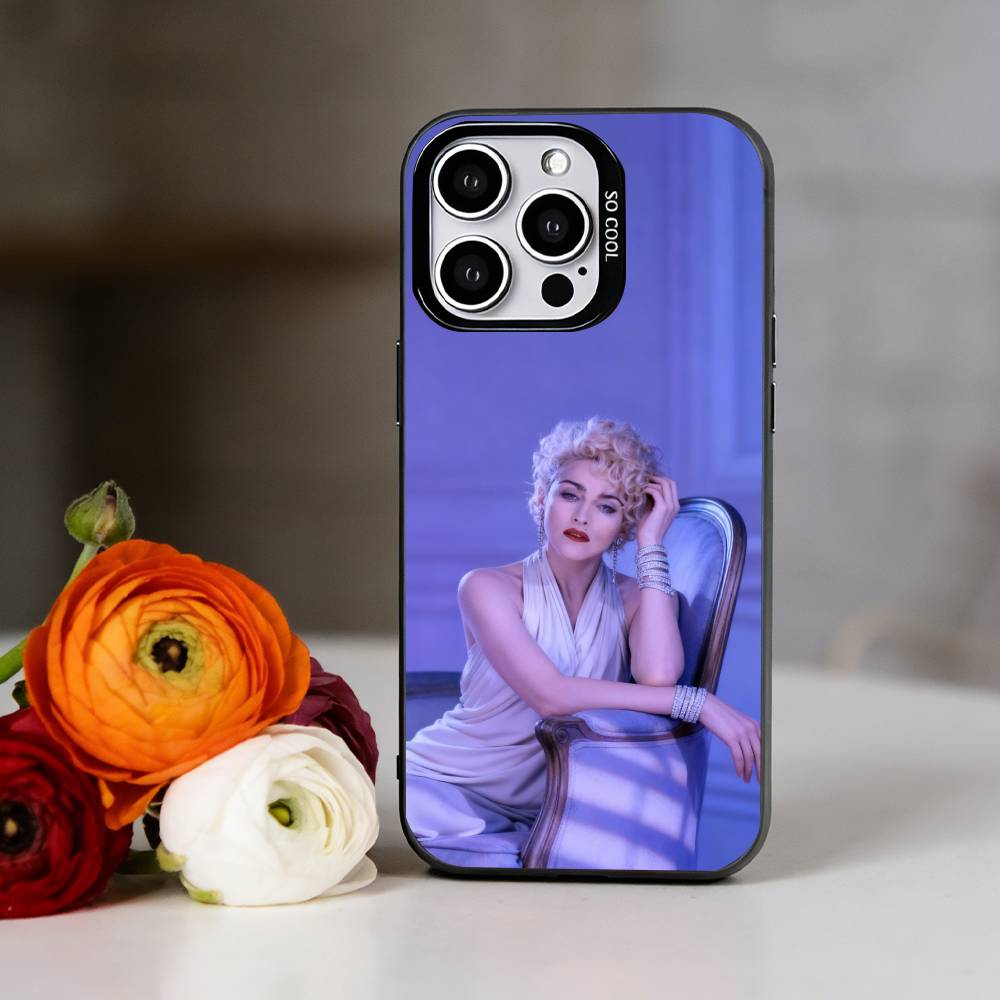 Sängerin M-Madonna Handyhülle Für iPhone 17,16,15,14,13,12,11 Plus,Pro Max,XS,Farbig Versilberte Innenabdeckung
