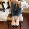 Flat bottomed single shoe women's shallow mouth round toe French bow color blocked ballet women's shoes