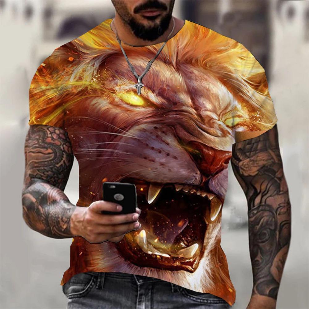 Summer New 3D Tiger Print Casual Versatile Round Neck Short Sleeve T-Shirt Top for men