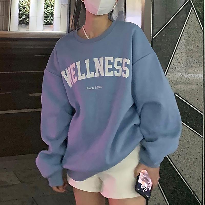 Padded Loose Casual Sweatshirt Women Autumn and Winter Coat Ancient Round Neck Long Sleeve Bottom Shirt Tops Fashion Retro Versatile Sweatshirt