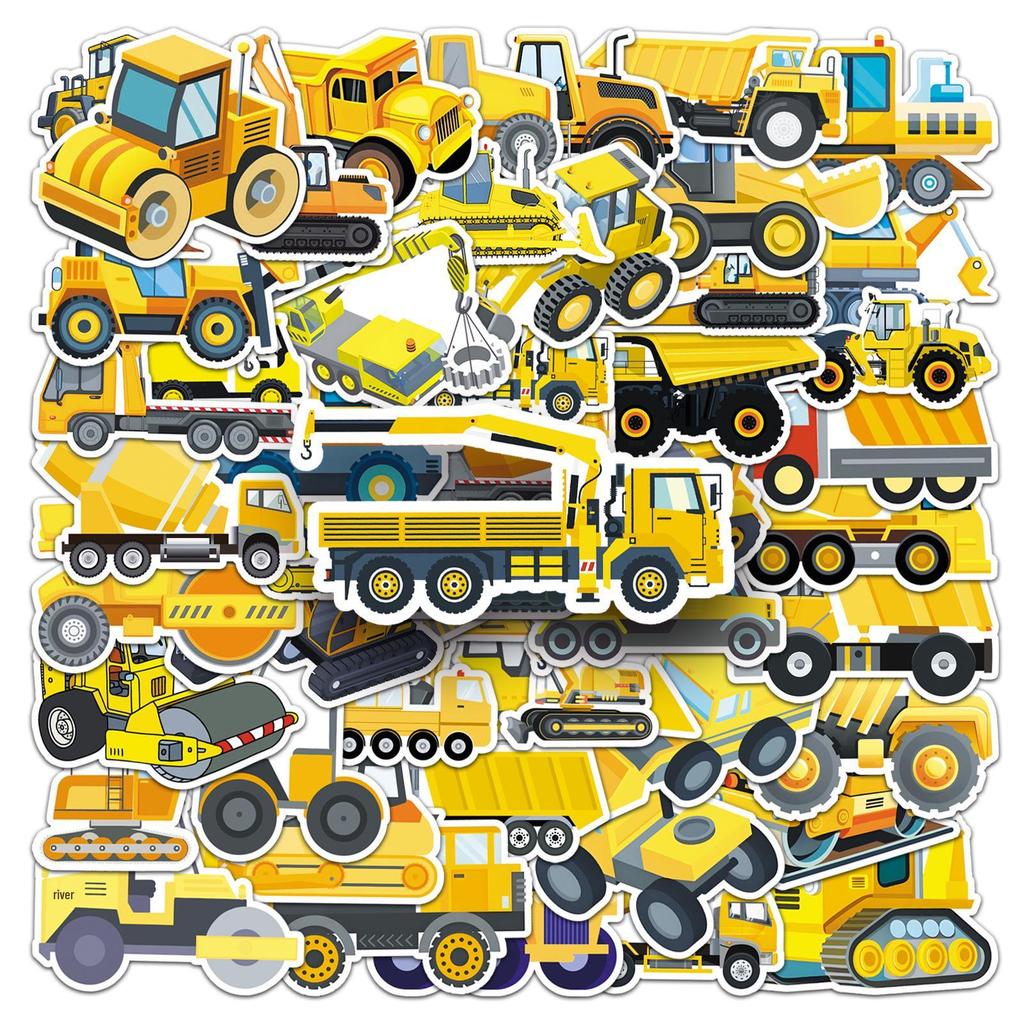 50 Construction Vehicle Graffiti Stickers for Kids' Decor & Journals