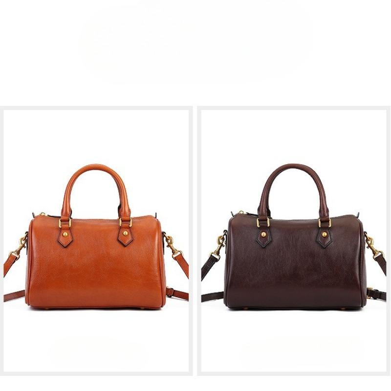 Genuine Leather Women's Bag Vintage Tote Commuter Bag Boston Bow-top Cowhide Crossbody Bag