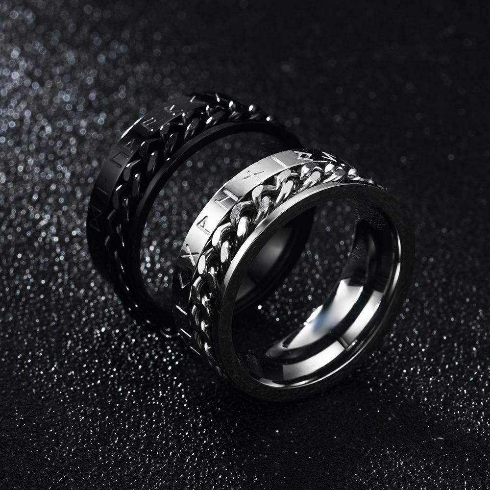Fashion 8mm Stainless Steel Chain Spinner Fidget Rings for Women Men Vintage Norse Viking Runes Rings Retro Amulet Jewelry Gifts