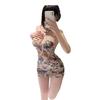 Sexy Deep U Dew Ditch Print Smudge Hip Skirt Sexy Lingerie Women's Summer Beach Dopamine Suspenders Tight