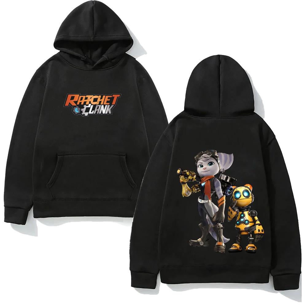 Bluza z kapturem gra Ratchet & Clank Rift Apart Sweter casualowy Odzież polarowa Unisex z kieszenią Bluza z kapturem