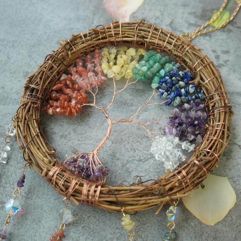 1pcs Crystal Chip Life Tree Dreamcatcher Home Living Room Bedroom Decor Wind Chime Ornament for Indoor Space Decoration