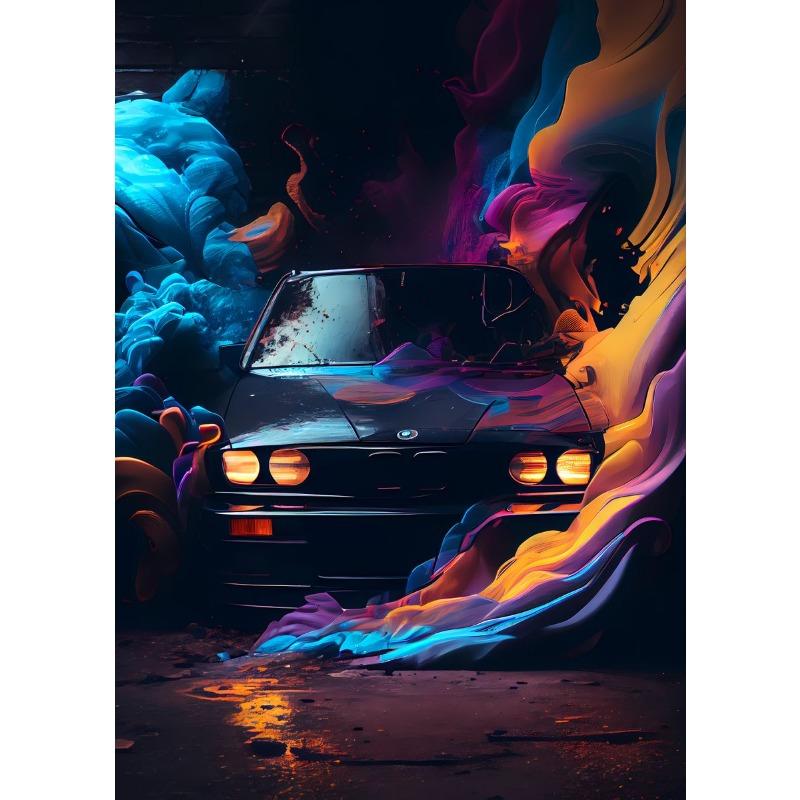 Modern Cars Vintage Sport Neon Car Gold Night Painting and Prints Canvas Poster Wall Art Pictures for Living Room Decor Cuadros