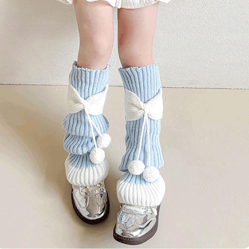 New Children Sweet Bowknot Leg Warmers Lolitas Knitted Socks for Girls Warm Foot Cover Cute Ballet Guards Socks Long Stockings