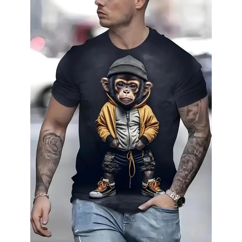 3D Cartoon Style Monkey Pattern Print T-shirt For Men/Women Hip Pop Trend Short Sleeve T shirt Top Summer Street Personality Tee